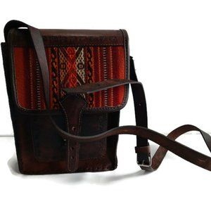 Peruvian shoulder bag - genuine leather and textile